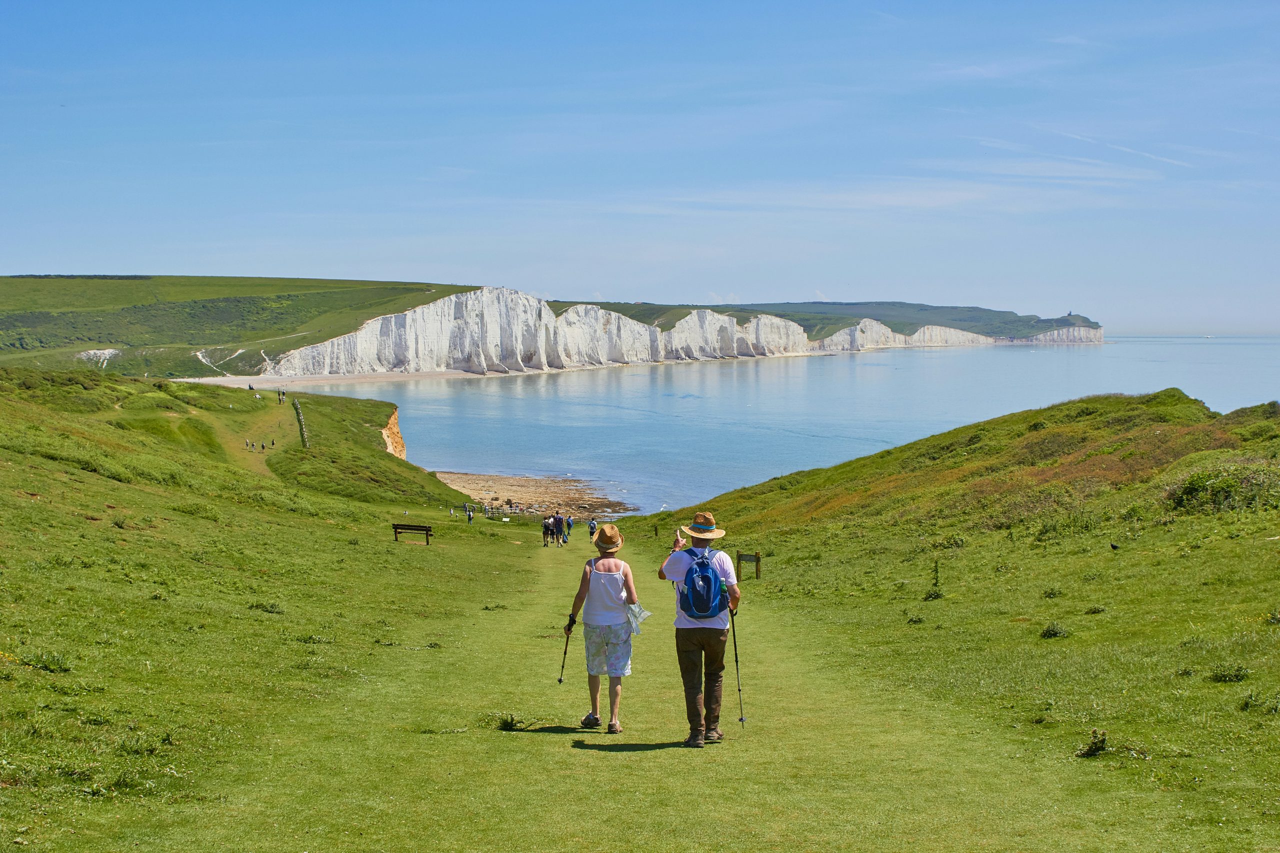 Seniors hiking along a coastal trail